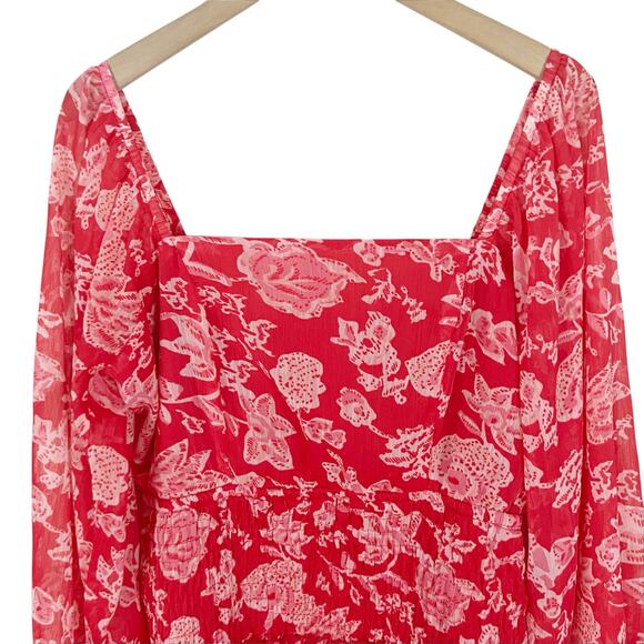 Sim & Sam Red and Pink Floral Print Smocked Milkmaid Mini Dress Size Medium - Picture 4 of 8
